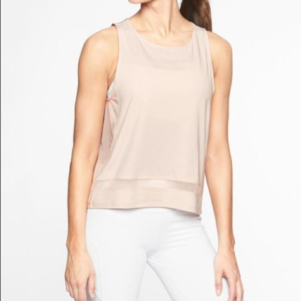 Athleta Ballerina Essence Mesh Trim Tank Top Round Neck White XS